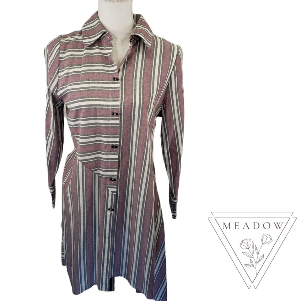 Peasant Core Retro Button Down Top Tunic Small Asymmetrical Striped Indie NEW